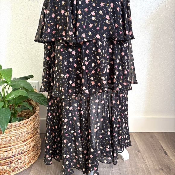 WAYF New Black Floral Tiered Maxi Dress S - Picture 6 of 16